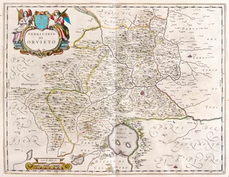 Orvieto, lago di Bolsena, Italia, in "Theatrum Orbis Terrarum, sive Atlas Novus" di Willem Blaeu, Amsterdam