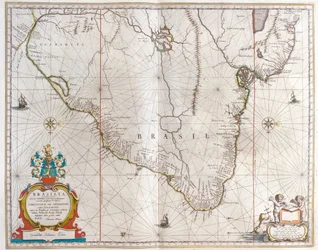Paraguay, Bolivia, Brasile, in "Theatrum Orbis Terrarum, sive Atlas Novus", di Willem Blaeu, Amsterdam.