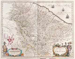 Pesaro e Urbino, Italia, in "Theatrum Orbis Terrarum, sive Atlas Novus" di Willem Blaeu, Amsterdam