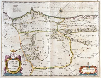 Provincia spagnola Asturie, Castiglia e Léon, comprese le città di Oviedo, Leon, Santander, Valladolid, in "Theatrum Orbis Terrarum, sive Atlas Novus" di Willem Blaeu, Amsterdam