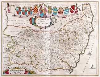 Suffolk, in "Theatrum Orbis Terrarum, sive Atlas Novus" di Willem Blaeu, Amsterdam