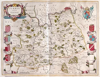 Surrey, in "Theatrum Orbis Terrarum, sive Atlas Novus" di Willem Blaeu, Amsterdam
