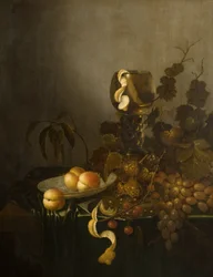 Natura morta con frutta e bicchiere di vino