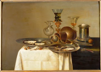 Calici e ostriche (olio su legno di quercia)