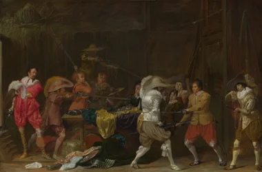 Soldati che combattono per il bottino in un fienile, c.1623