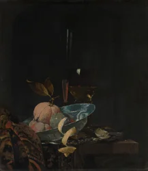 Natura morta con frutta, cristalleria e una ciotola Wanli