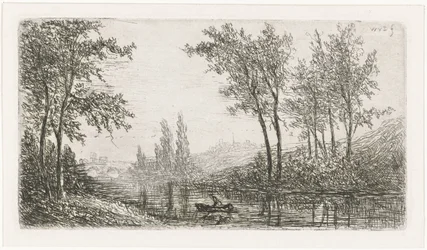 Paesaggio fluviale con barca