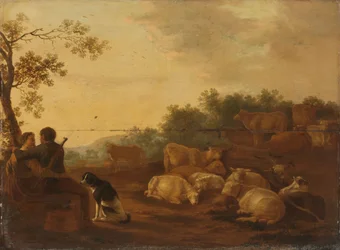 Paesaggio con pastore, pastorella e bestiame