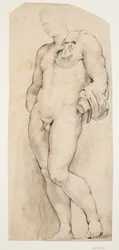 Vista frontale della scultura antica 