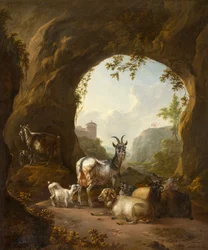 Capre e pecore in una grotta