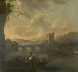 Una barca traghetto che attraversa un fiume, c.1640
