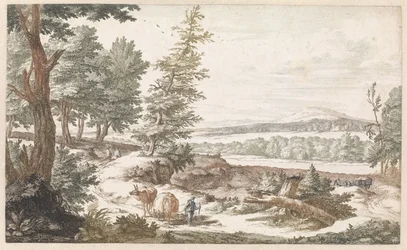 Paesaggio con asini su una strada