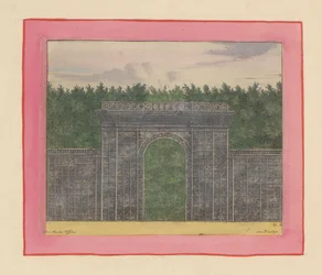 Rechteckiger Pavillon aus Lattenwerk mit Tor für eine Hecke in den Gärten von Versailles