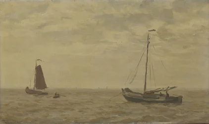 Paesaggio marino con barche da pesca