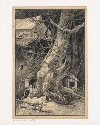 Casa in miniatura contro un albero