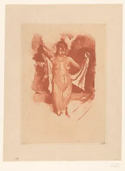 Donna nuda in piedi che si asciuga