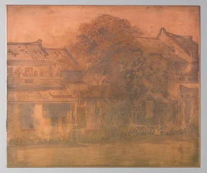 Batavia. Case lungo il kali con alberi in mezzo