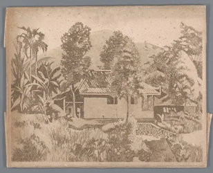Casa con il vulcano Salak(?) sullo sfondo, Buitenzorg