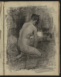 Nudo femminile inginocchiato in un interno