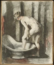 Donna nuda che entra nella vasca