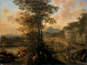 Paesaggio fluviale italiano con ponte di pietra