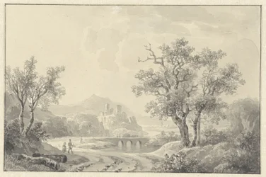 Paesaggio con rovina in lontananza