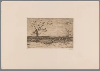 Paesaggio con alberi spogli e boscaioli