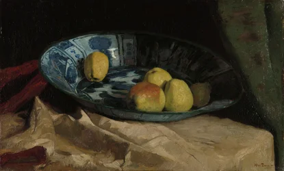 Natura morta con mele in una ciotola blu di Delft