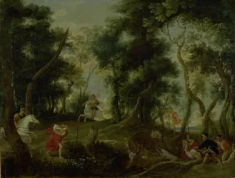 Paesaggio con Atalanta e Meleagro che cacciano il cinghiale calidonio