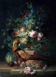 Natura Morta con Fiori e un Fagiano
