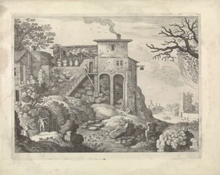 Paesaggio italiano con una locanda