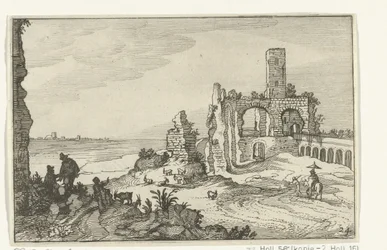 Rovina con archi e una torre sull