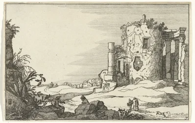 Rovina di un tempio circondato da colonne (serie: Rovine romane e paesaggi costieri)