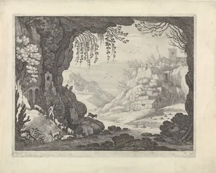 Veduta del paesaggio da una grotta