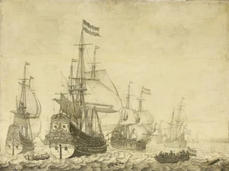 Marina con navi da guerra olandesi tra cui la Drenthe e il Principe Federico Enrico