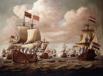 Le flotte inglesi e olandesi che si scambiano saluti in mare con il "Prince" e il "Gouden Leeuw" in primo piano, 1684