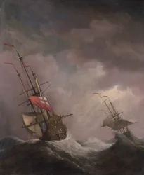 Una nave inglese in mare durante una tempesta