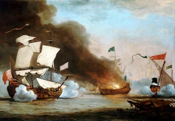Una nave inglese in azione contro i corsari barbareschi, circa 1680, c.1685