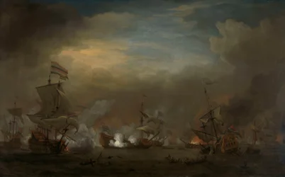 Battaglia navale notturna tra Cornelis Tromp sulla Gouden Leeuw e Sir Edward Spragge sulla Royal Prince