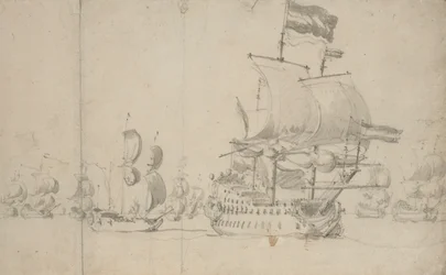 Una nave ammiraglia olandese con una nave di dispaccio al suo fianco, maggio 1672?, c.1672