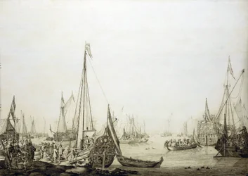 Varietà di navi in un porto affollato, storicamente associato al viaggio di Carlo II d
