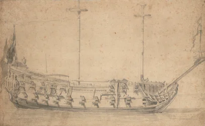 Ritratto di una nave inglese di quarta classe, circa 42 cannoni, c.1675