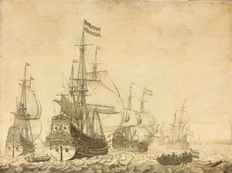 Paesaggio marino con gli uomini di guerra olandesi
