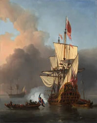 Una nave da guerra inglese che fa il saluto