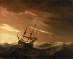 Una nave inglese in tempesta, fine XVII secolo