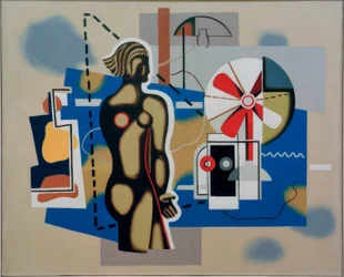 Figura femminile su sfondo blu