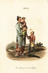 Bambinaia cinese e due bambini