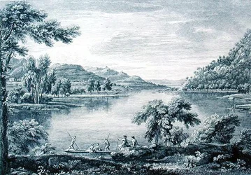 Vista di Hawswater, un lago vicino a Banton nel Westmoreland, inciso da Chatelin e Muller