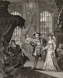 Enrico VIII e Anna Bolena, incisione di T. Cooke, da "The Works of Hogarth", pubblicato nel 1833 (litografia)