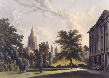 Esterno del Corpus Christi College e della Cattedrale di Christ Church, illustrazione dalla 